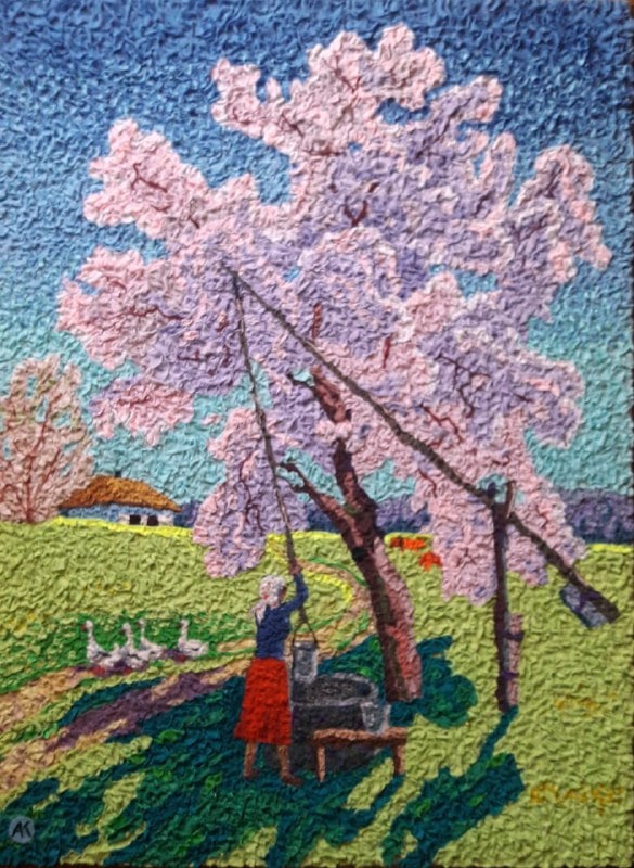 Handicraft April day: Title: Handicraft April day Description: 16Serd Painter: Size: 45x46 cm/17,71x23,62 inches Components: Fabric, glue, fiberboard Original Artwork from our collection ERA: 2023 $290 Shipping: Domestic: