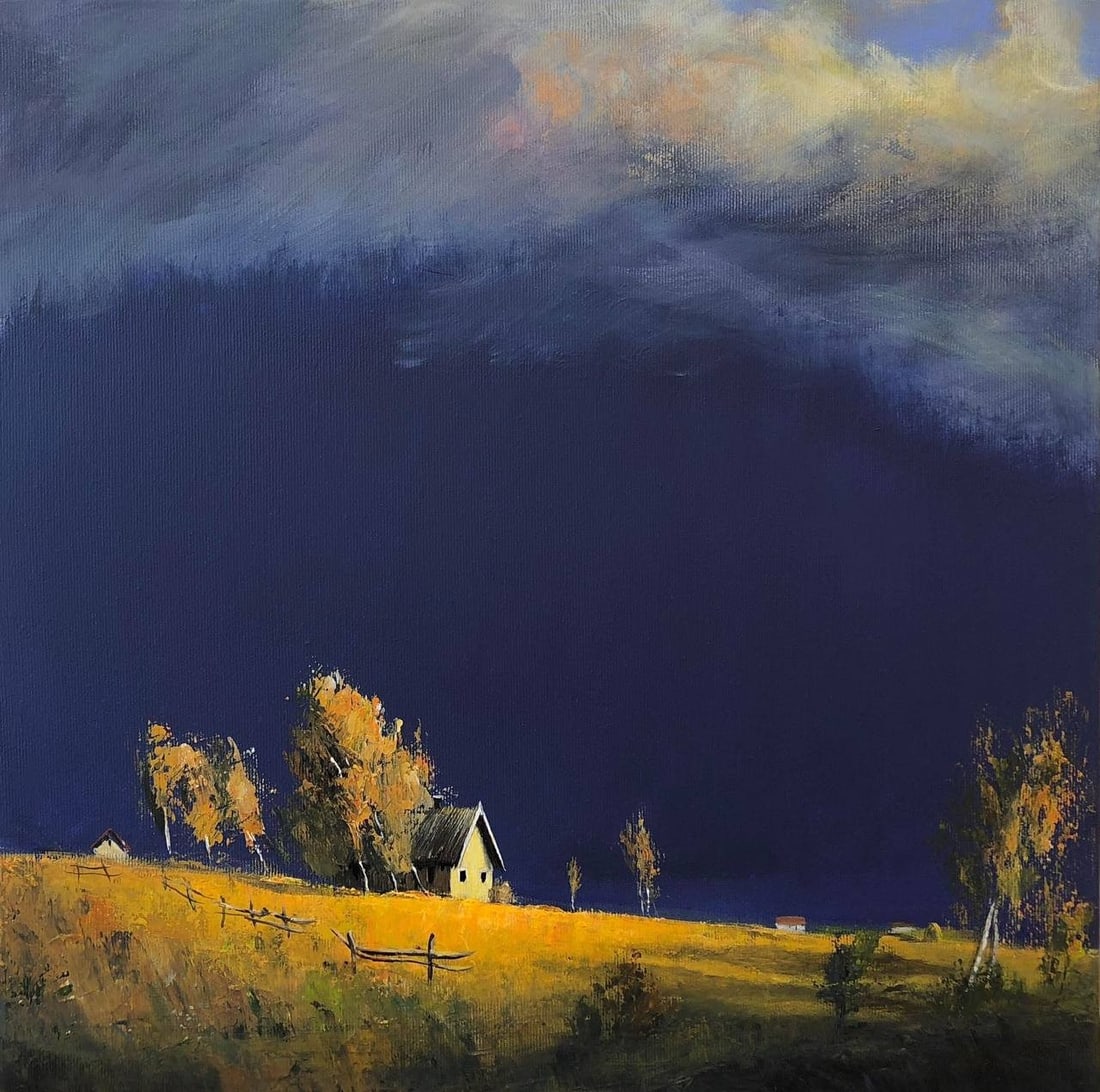 Acrylic painting Sunny rain Igor Kutsenko: Title: Acrylic painting Sunny rain Igor Kutsenko Description: 44Kut Painter: Igor Kutsenko Size: 40x40 cm/15,75x15,75 inches Components: Acrylic, canvas Original painting from our collection ERA: 2025