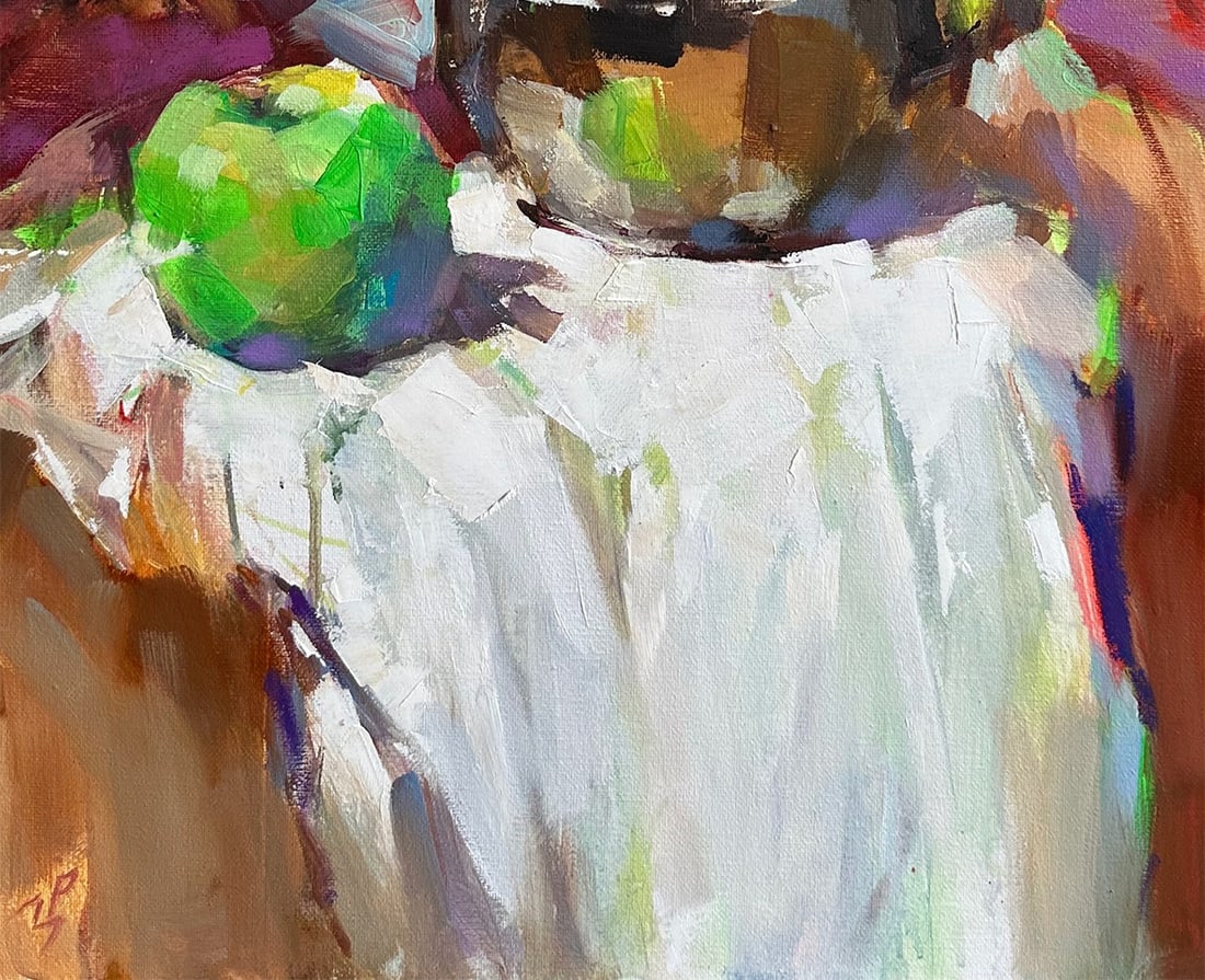 Oil still life painting Green apple Ivan T. - 3