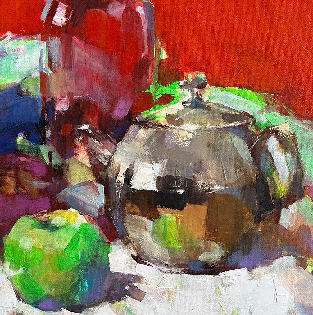 Oil still life painting Green apple Ivan T. - 7