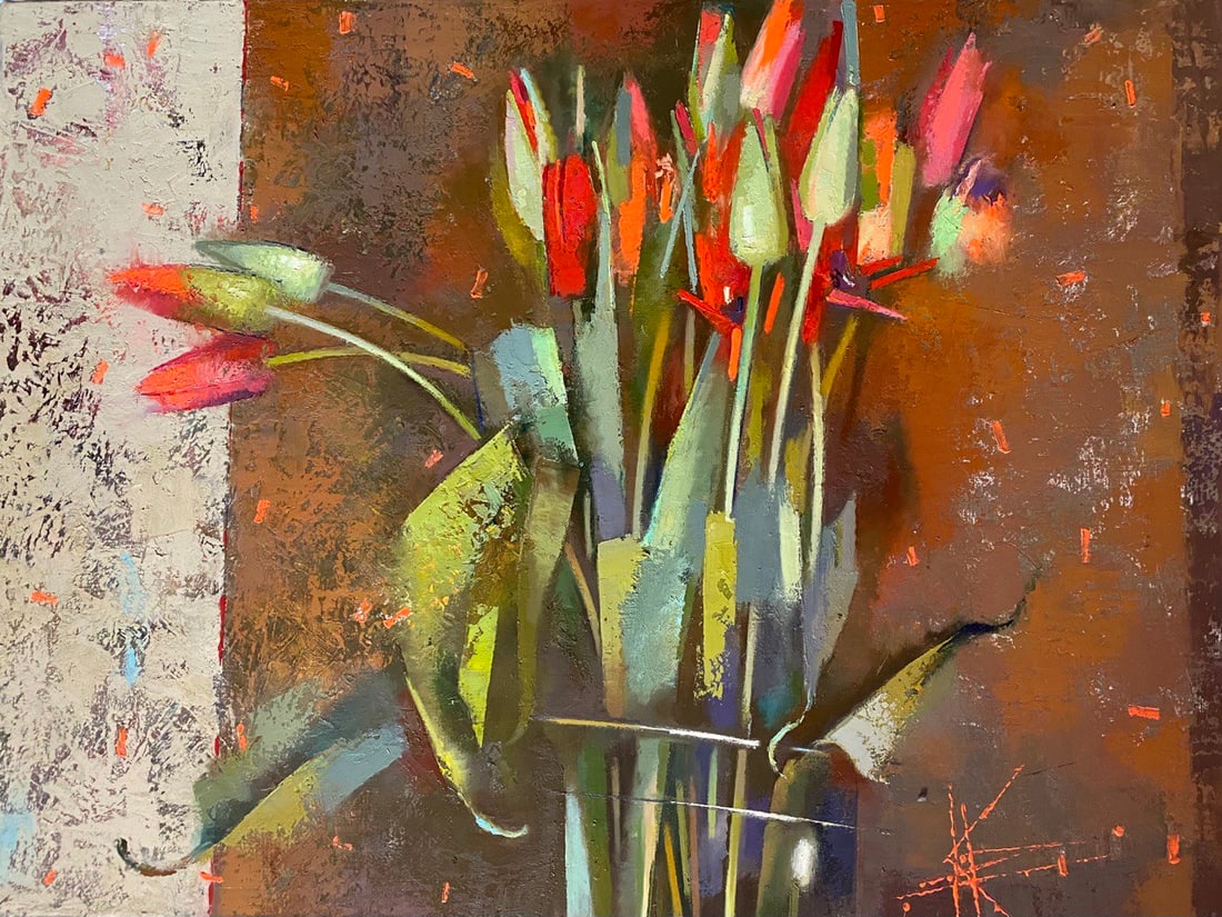 Abstract Oil painting Tulips Oksana Kyrylenko: Title: Abstract Oil painting Tulips Oksana Kyrylenko Description: 106KOR Painter: Oksana Kyrylenko Size: 45x60 cm/17.7x23.6 inches Components: oil, canvas Original painting from our collection ERA: 20