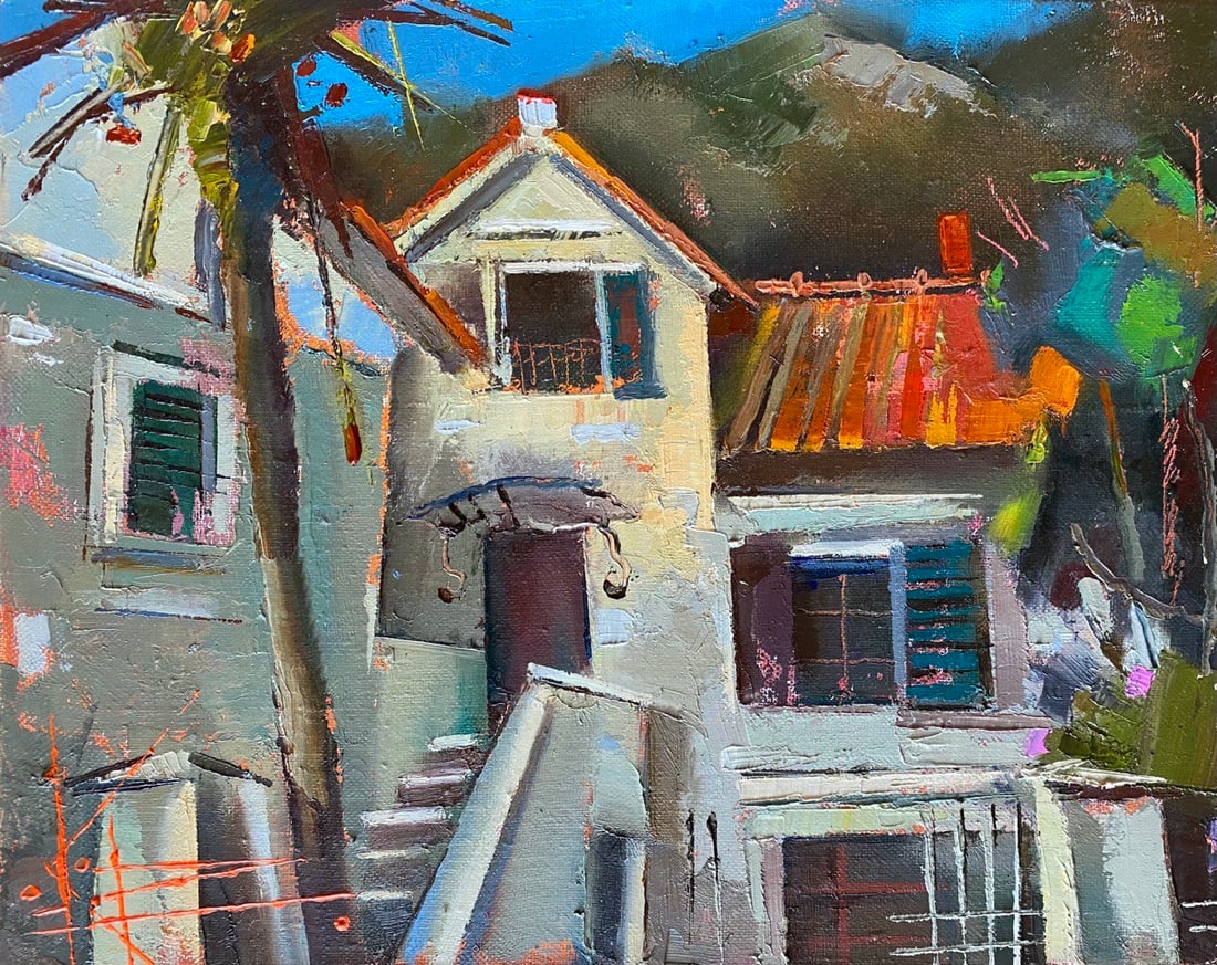 Abstract Oil painting Resort house Oksana Kyrylenko: Title: Abstract Oil painting Resort house Oksana Kyrylenko Description: 109KOR Painter: Oksana Kyrylenko Size: 25x31 cm/ 9.8x12.2 inches Components: oil, canvas Original painting from our collection