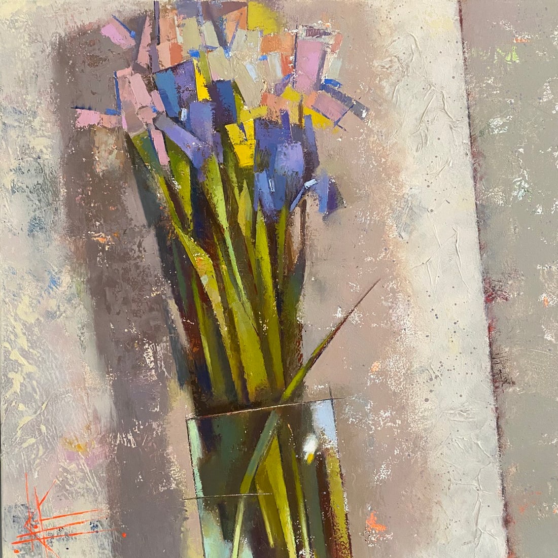 Abstract Oil painting Mini irises Oksana Kyrylenko: Title: Abstract Oil painting Mini irises Oksana Kyrylenko Description: 123KOR Painter: Oksana Kyrylenko Size: 50x50 cm/19.7x19.7 inches Components: oil, canvas Original painting from our collection ER
