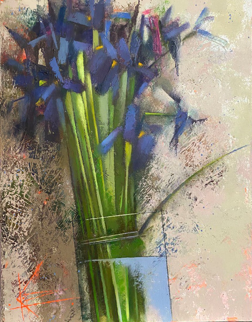 Abstract Oil painting Simple irises Oksana Kyrylenko: Title: Abstract Oil painting Simple irises Oksana Kyrylenko Description: 125KOR Painter: Oksana Kyrylenko Size: 55x45 cm/21.6x17.71 inches Components: oil, canvas Original painting from our collection