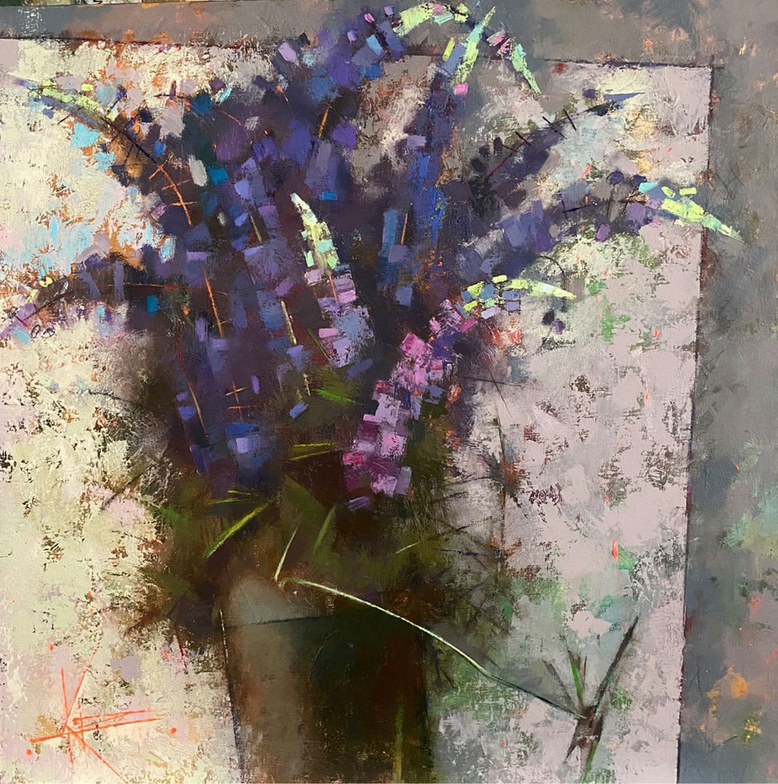 Abstract Oil painting Lupine time Oksana Kyrylenko: Title: Abstract Oil painting Lupine time Oksana Kyrylenko Description: 126KOR Painter: Oksana Kyrylenko Size: 70x70 cm/27,5x27,5 inches Components: oil, canvas Original painting from our collection ER