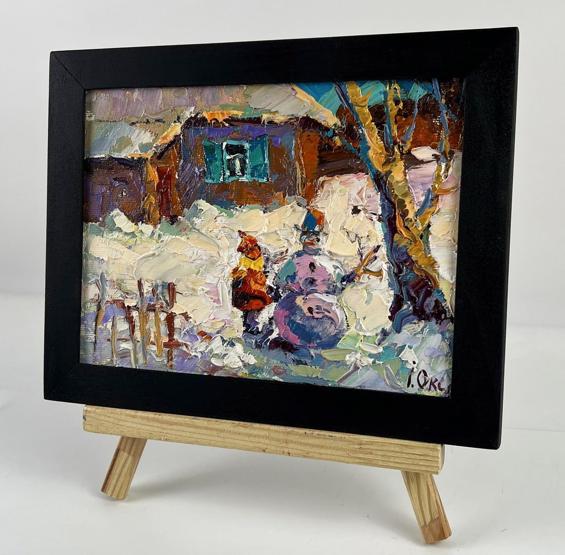Oil painting Snowman in Front of the House Oksana Ivanyuk - 2