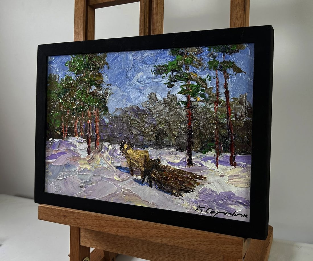 Oil painting Winter road through quiet forests Boris Serdyuk - 2
