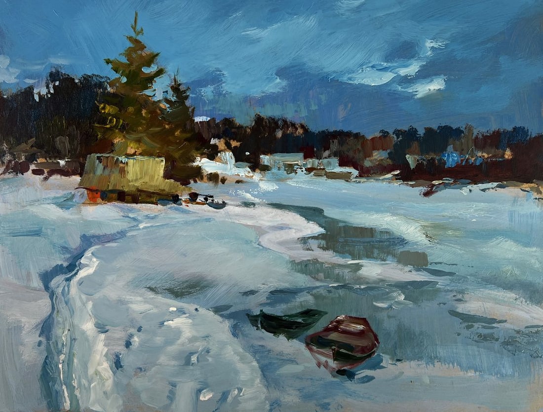 Oil painting Frozen winter river Yuriy Suprunchuk - 3