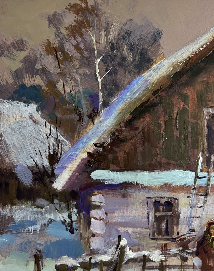 Oil painting Busy winter street of the village Yuriy Suprunchuk - 6