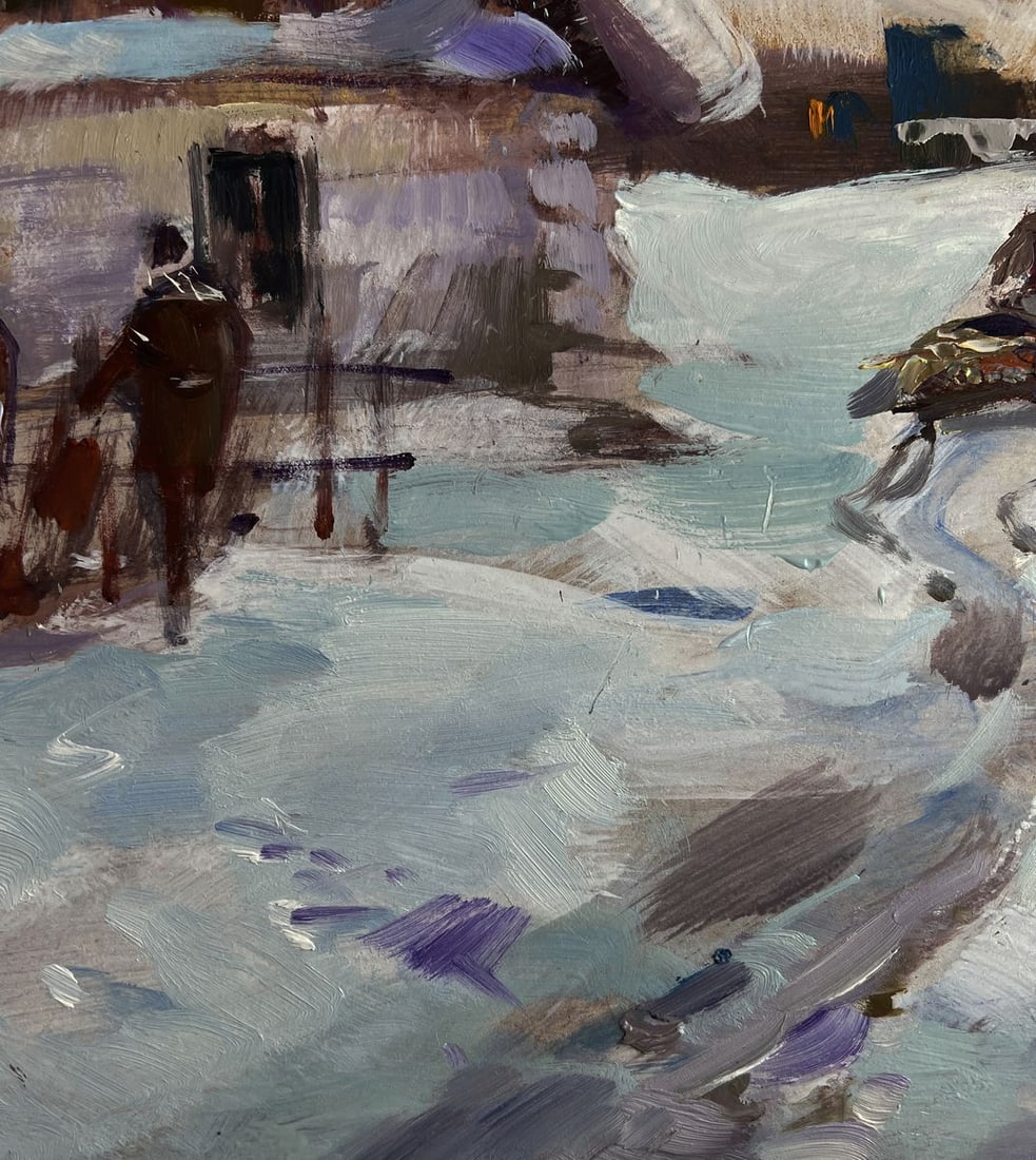 Oil painting Busy winter street of the village Yuriy Suprunchuk - 8