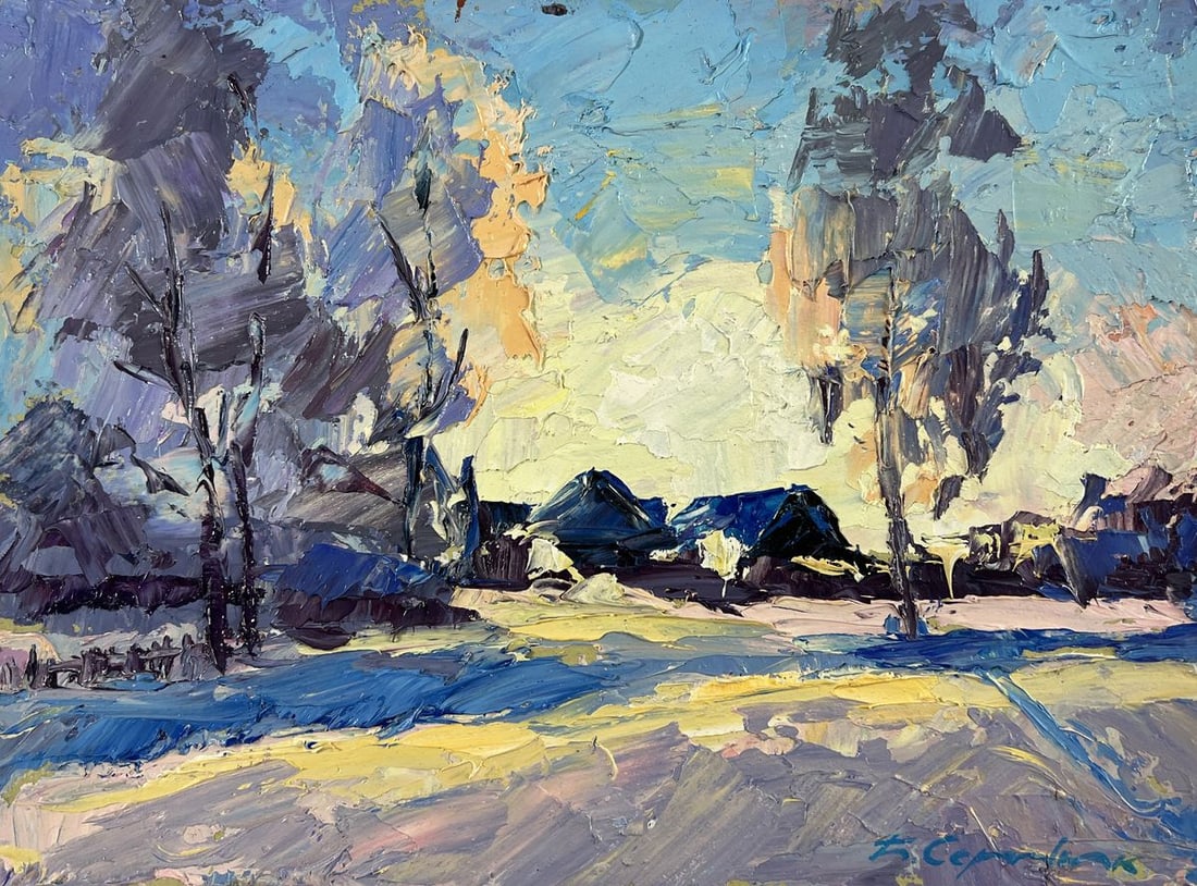 Oil painting Winter silence between trees and houses Boris Serdyuk - 3