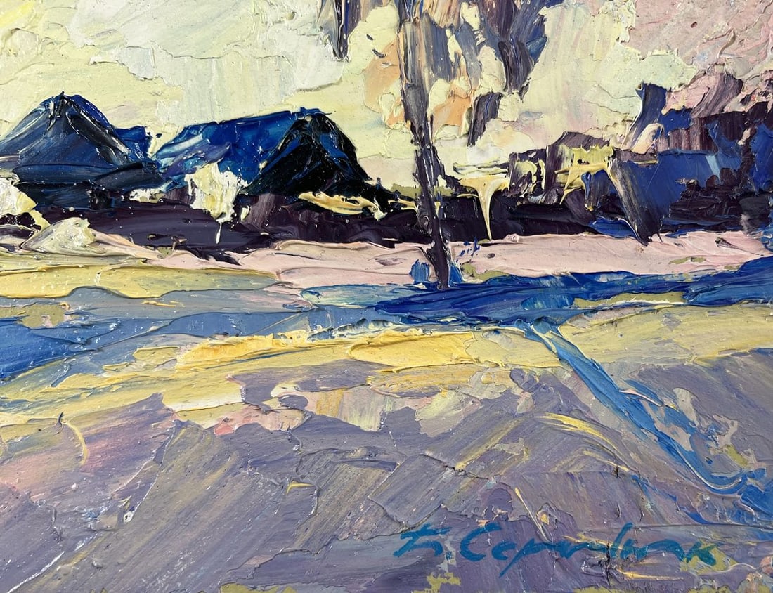 Oil painting Winter silence between trees and houses Boris Serdyuk - 5