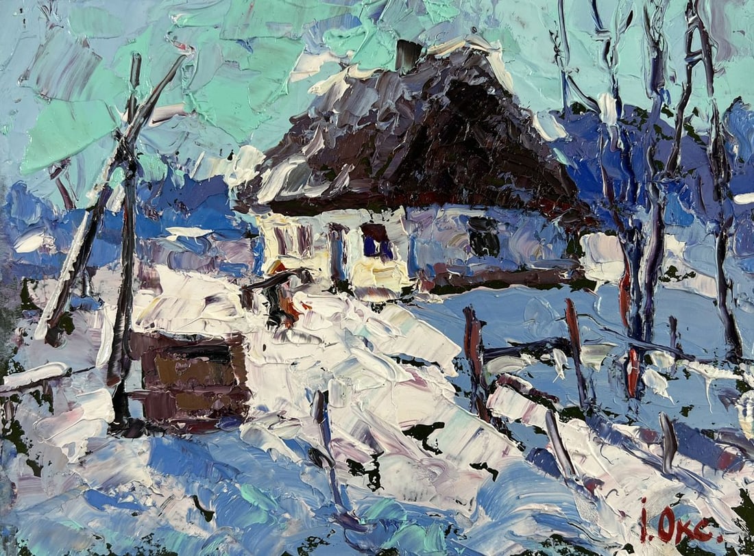 Oil painting The house sleeps in the snow Oksana Kalenyuk - 3