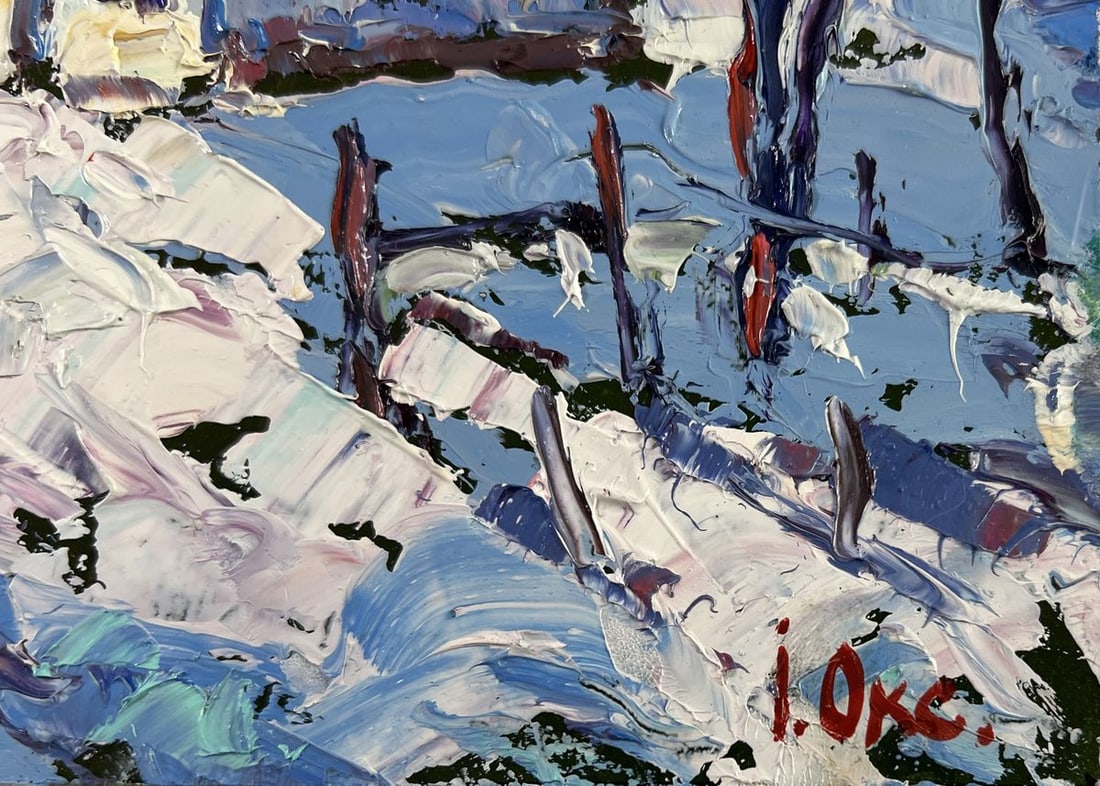 Oil painting The house sleeps in the snow Oksana Kalenyuk - 5