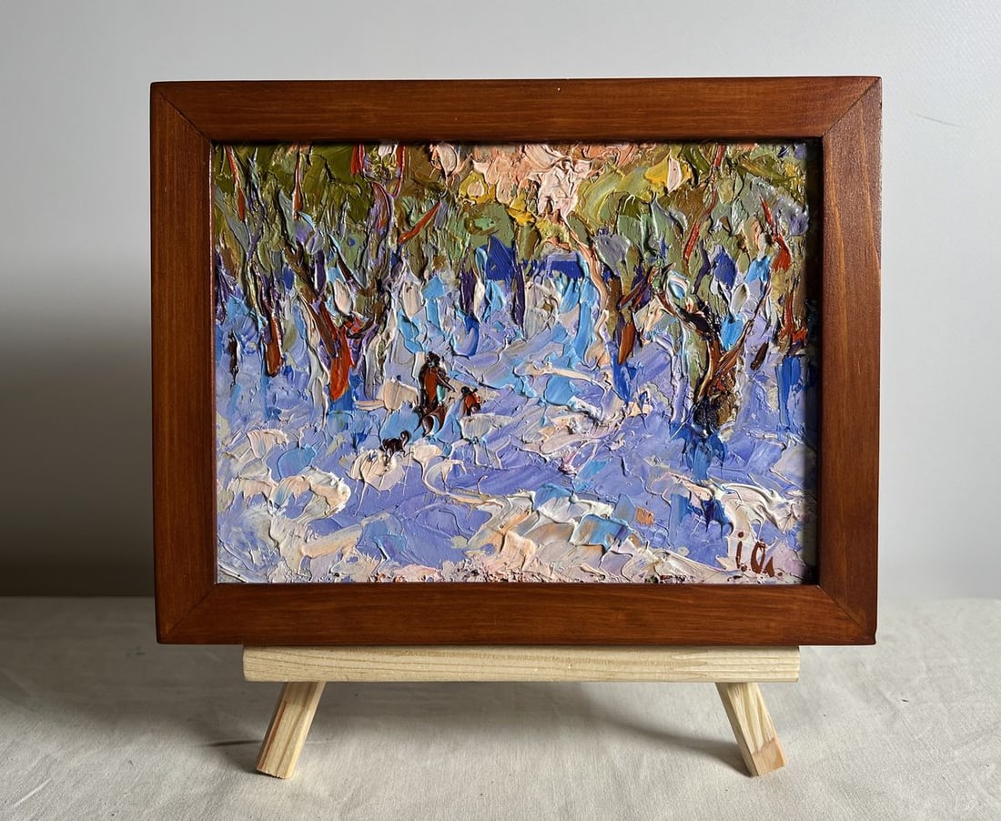 Oil painting In the winter forest park Alex Kalenyuk: Title: Oil painting In the winter forest park Alex Kalenyuk Description: NoAAA3905This oil painting cardboard, titled "In the winter forest park", the artist uses rich, impasto brushstrokes to create 