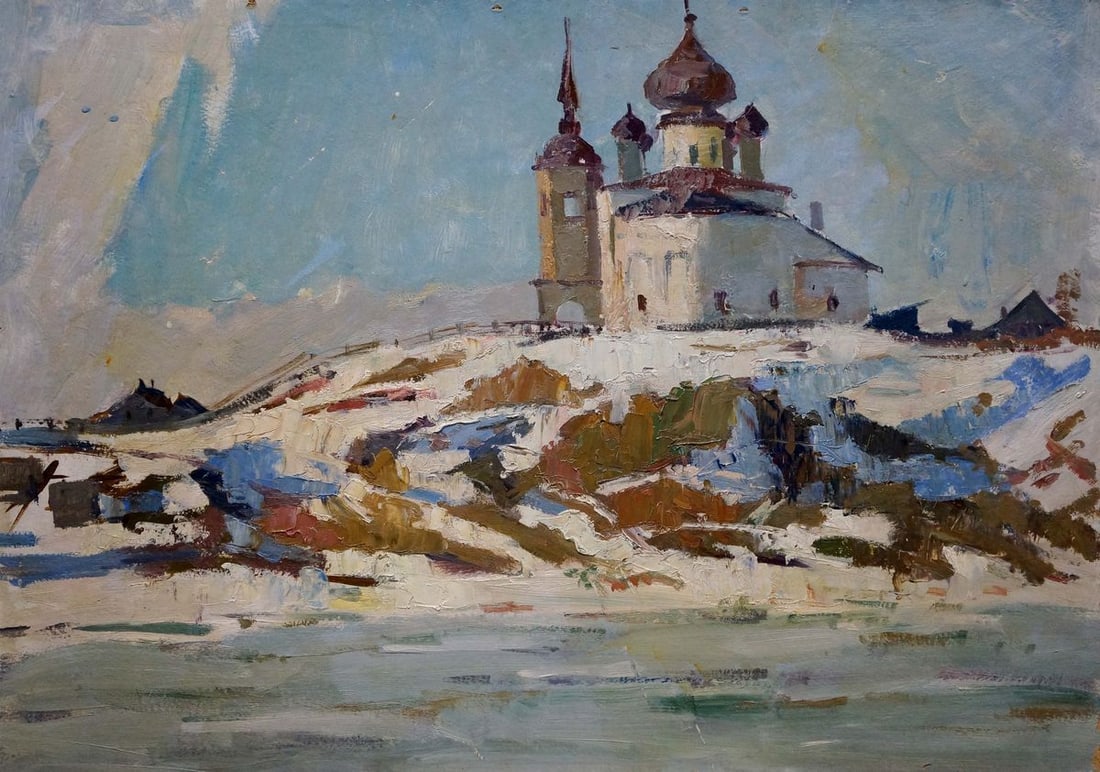 Oil painting Old church on the shore A. G. Gulyaev: Title: Oil painting Old church on the shore A. G. Gulyaev Description: NoVerns 718 *** ABOUT THIS PAINTING *** * TITLE: "Old church on the shore" * ARTISTS: A. G. Gulyaev * SIZE: 50x70 cm/'19.68x27.55