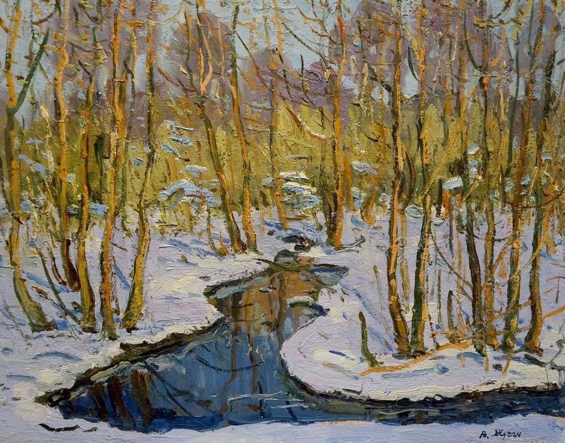 Oil painting Winter landscape Zhugan Vladimir Alexandrovich (1 of 8)