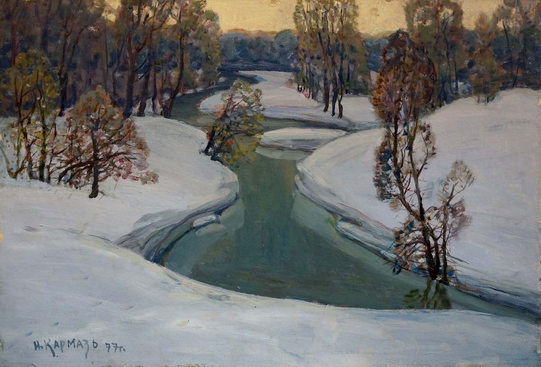 Oil painting Winter morning Karmaz Nikolay Afanasevich: Title: Oil painting Winter morning Karmaz Nikolay Afanasevich Description: NoVerns 727 *** ABOUT THIS PAINTING *** * TITLE: "Winter morning" * ARTISTS: Karmaz Nikolay Afanasevich * SIZE: 50x70