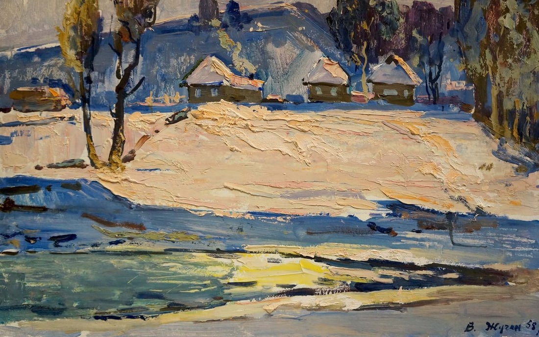 Oil painting Winter in Sednev Zhugan Vladimir Alexandrovich: Title: Oil painting Winter in Sednev Zhugan Vladimir Alexandrovich Description: NoVerns 733 *** ABOUT THIS PAINTING *** * TITLE: "Winter in Sednev" * ARTISTS: Zhugan Vladimir Alexandrovich * SIZE: 50x