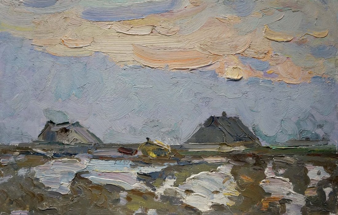 Oil painting Houses on the outskirts Sevastyanov Viktor Grigorievich: Title: Oil painting Houses on the outskirts Sevastyanov Viktor Grigorievich Description: NoVerns 743 *** ABOUT THIS PAINTING *** * TITLE: "Houses on the outskirts" * ARTISTS: Sevastyanov Viktor Grigor