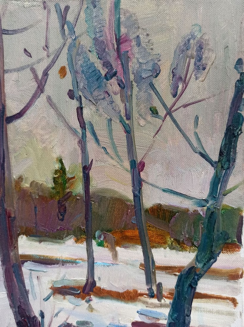 Oil painting Winter evening in the forest Peter Tovpev - 4