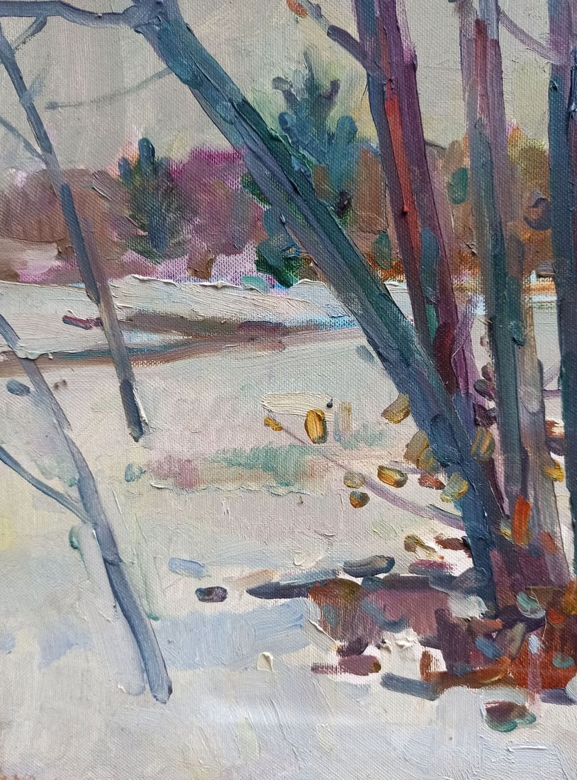 Oil painting Winter evening in the forest Peter Tovpev - 5