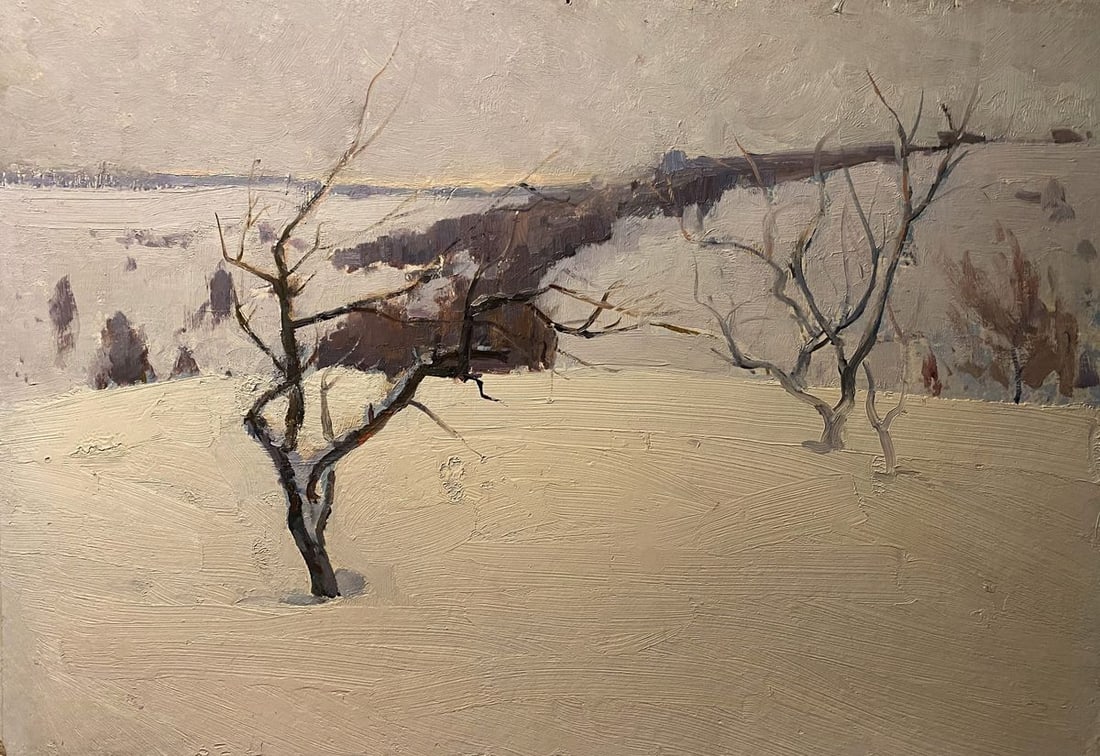 Oil painting Winter landscape Georgiy Petrov: Title: Oil painting Winter landscape Georgiy Petrov Description: NoGS 449*** ABOUT THIS PAINTING **** TITLE: "Winter landscape"* ARTISTS: Georgiy Petrov* SIZE: 48x69.5 cm/'18.89x27.36 inches'* MEDIUM:
