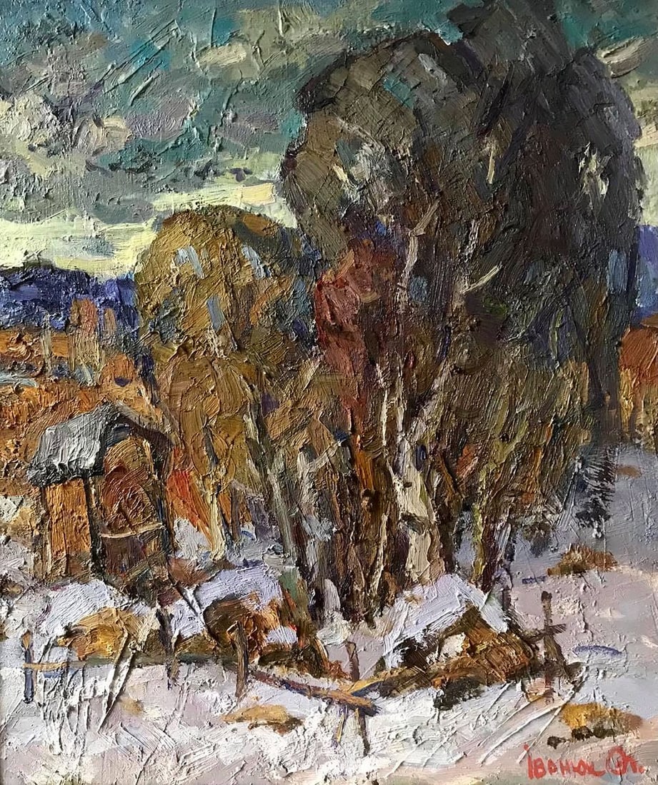 Oil painting The first snow fell Kalenyuk Alex: Title: Oil painting The first snow fell Kalenyuk Alex Description: NoKalen 483 *** ABOUT THIS PAINTING *** * TITLE: "The first snow fell" * ARTISTS: Kalenyuk Alex * SIZE: 55x65 cm/'21.65x25.59