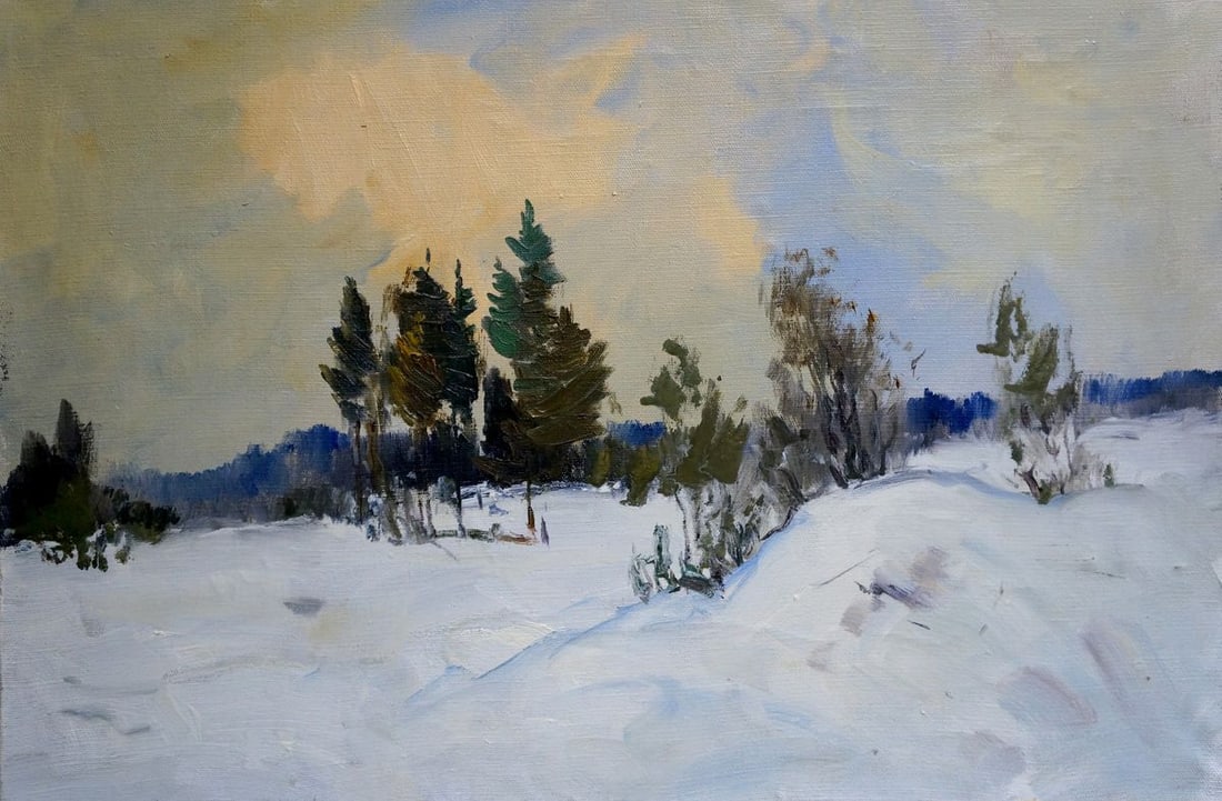 Oil painting Winter landscape: Title: Oil painting Winter landscape Description: NoVern 631 *** ABOUT THIS PAINTING *** * TITLE: "Winter landscape" * ARTISTS: Unknown artist * SIZE: 47x70 cm/'18.50x27.55 inches' * MEDIUM: oil, canv