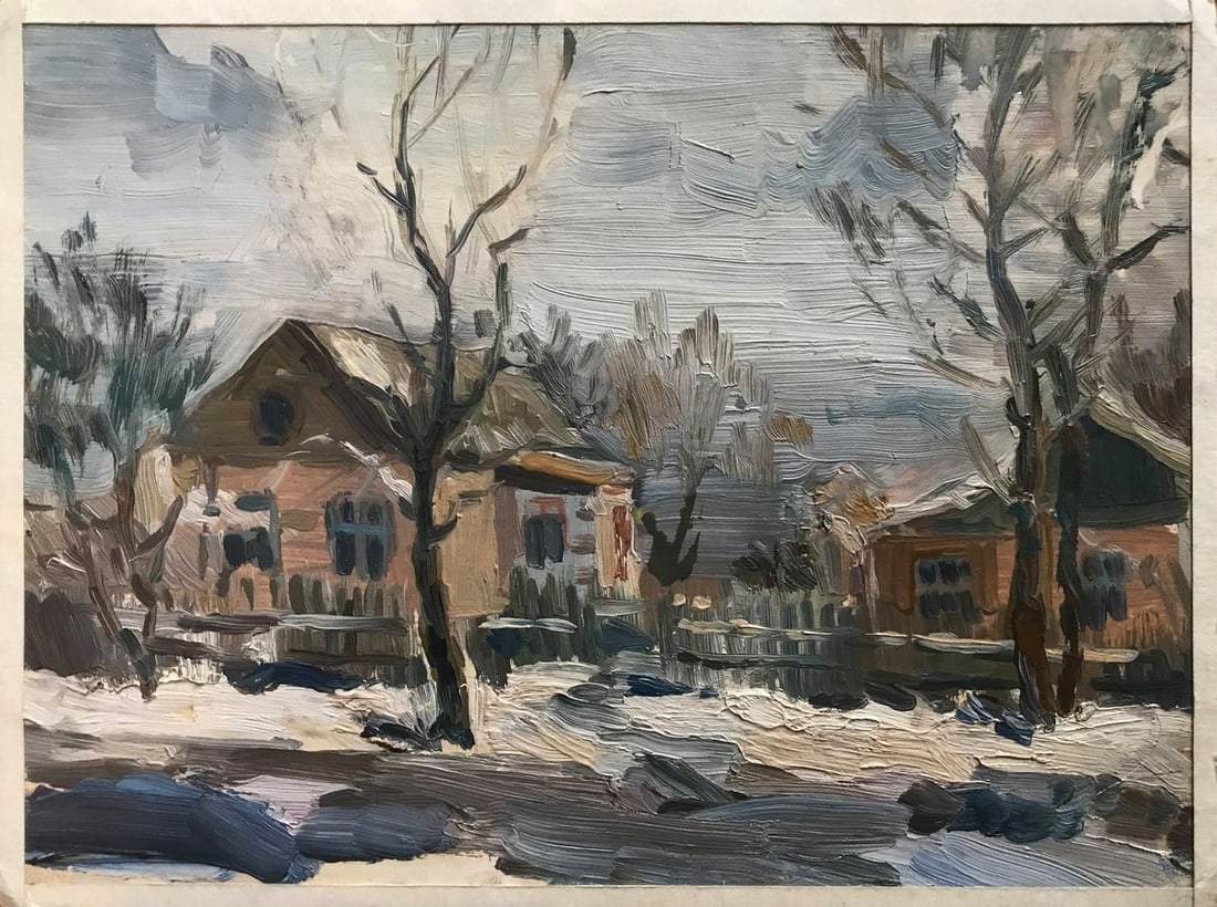 Oil painting Winter morning Unknown artist: Title: Oil painting Winter morning Unknown artist Description: NoAAA2243 Winter mornings are beautiful, but they can also be cold and unforgiving. That's why this oil painting, "Winter Morning," is