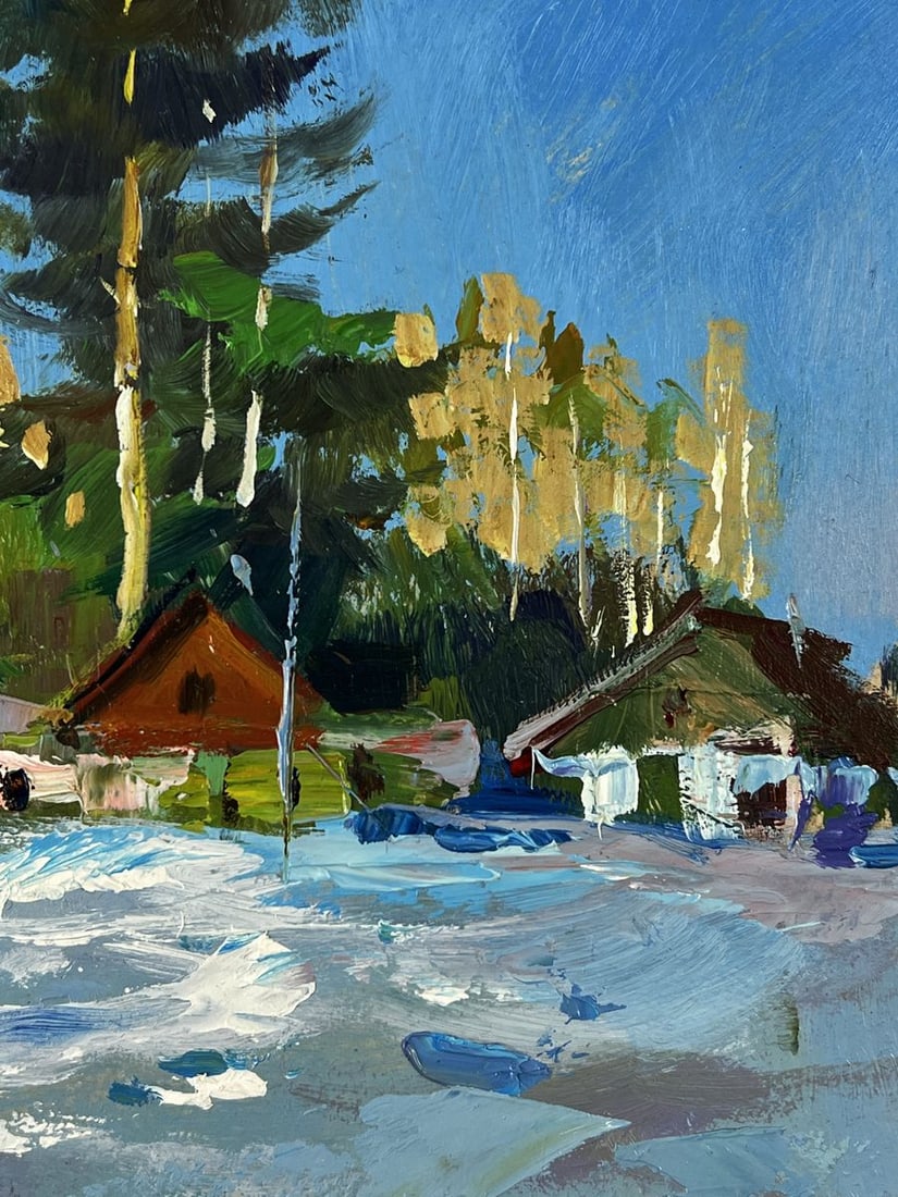 Oil painting Snow Village Among the Forest Yuriy Suprunchuk - 10