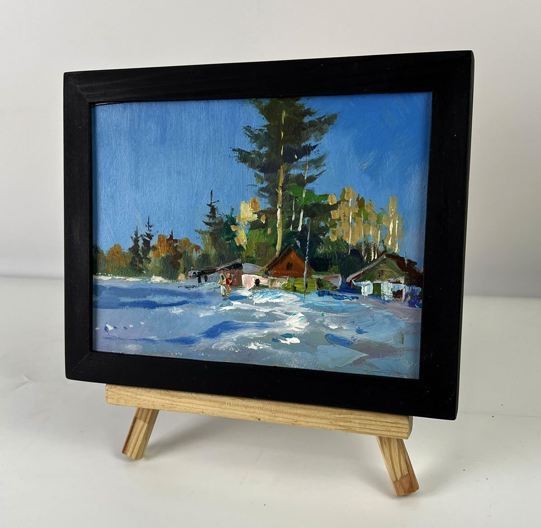 Oil painting Snow Village Among the Forest Yuriy Suprunchuk - 2