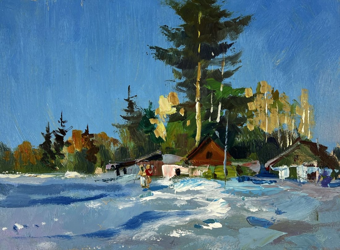 Oil painting Snow Village Among the Forest Yuriy Suprunchuk - 3