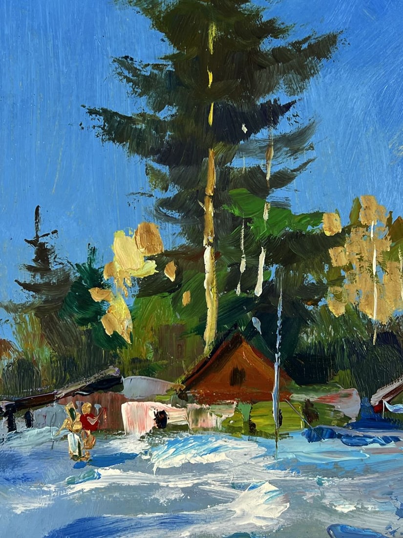 Oil painting Snow Village Among the Forest Yuriy Suprunchuk - 6