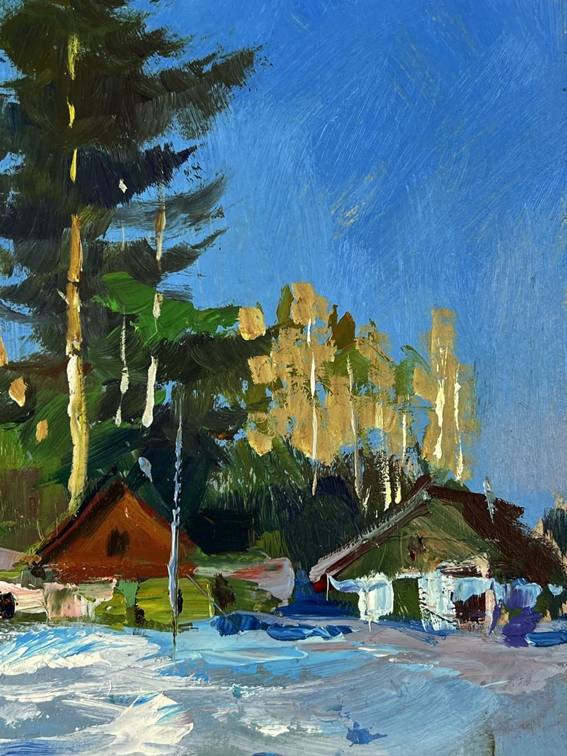 Oil painting Snow Village Among the Forest Yuriy Suprunchuk - 9