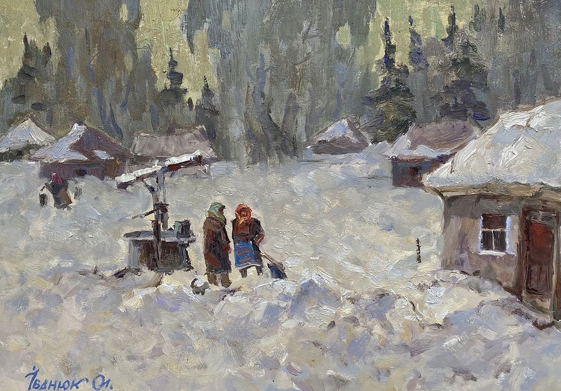 Oil painting Discussion of village rumors Oleksiy Ivanyuk: Title: Oil painting Discussion of village rumors Oleksiy Ivanyuk Description: NoKalen 1583The oil painting on Canvas titled "Discussion of Village Rumors" transports the viewer into the heart of a sma