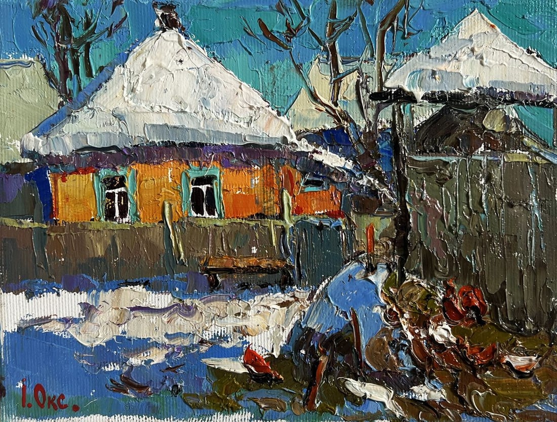 Oil painting Frosty morning in the village Oksana Kalenyuk - 3