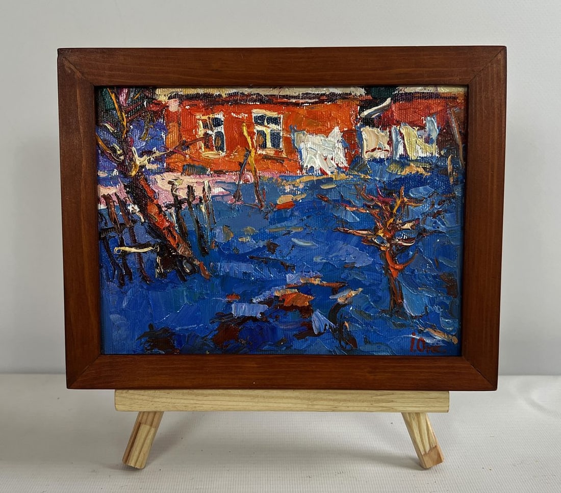 Oil painting The last days of winter Oksana Kalenyuk: Title: Oil painting The last days of winter Oksana Kalenyuk Description: NoAAA4691The oil painting on canvas titled "The Last Days of Winter" vividly captures the fleeting transition between the cold