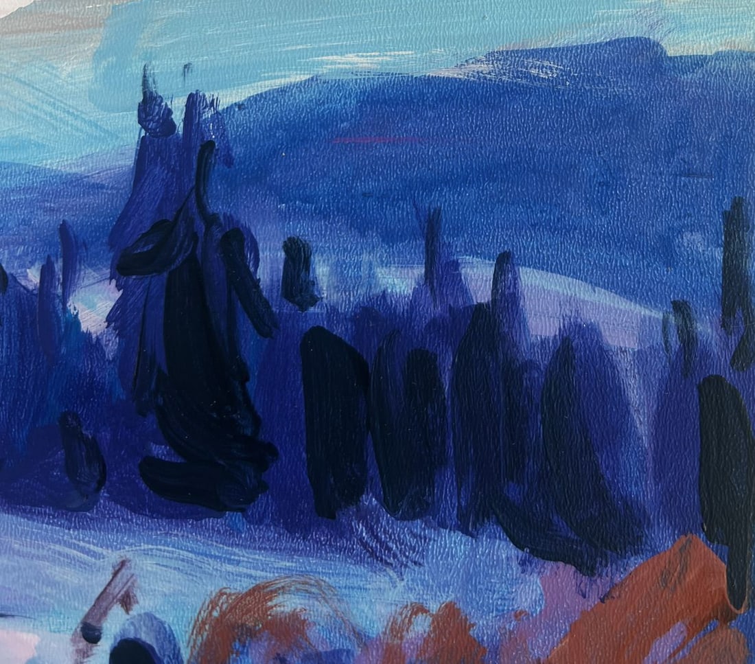 Acrylic painting Village in the winter forest Mykhailo Patskan - 4
