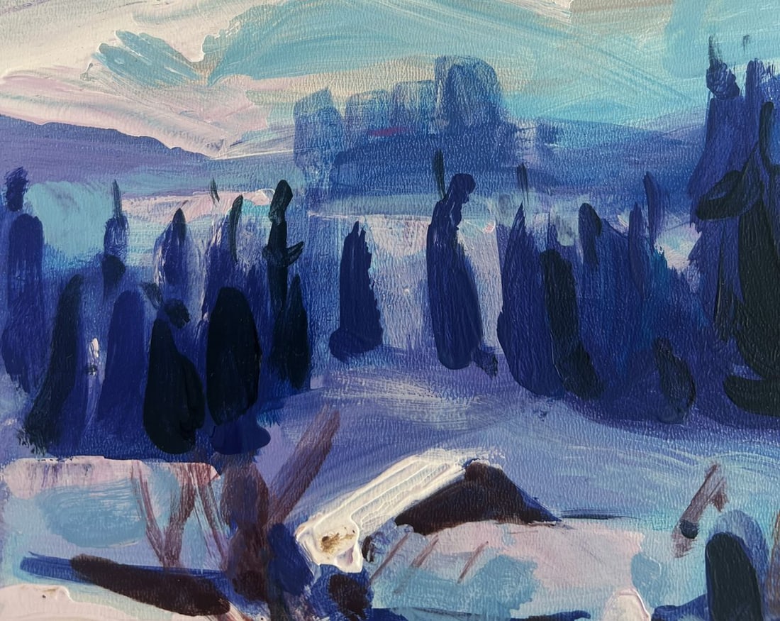 Acrylic painting Village in the winter forest Mykhailo Patskan - 5