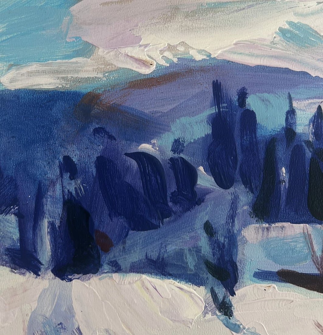Acrylic painting Village in the winter forest Mykhailo Patskan - 6