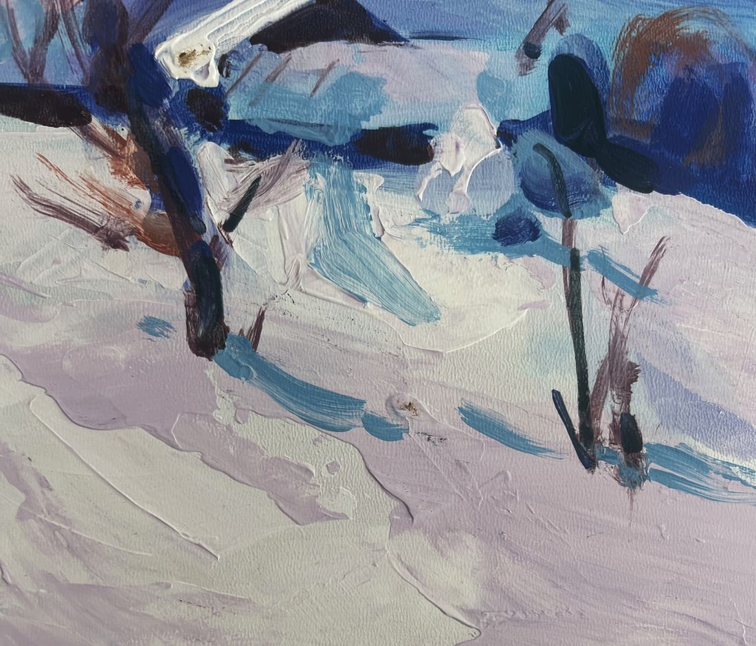 Acrylic painting Village in the winter forest Mykhailo Patskan - 7