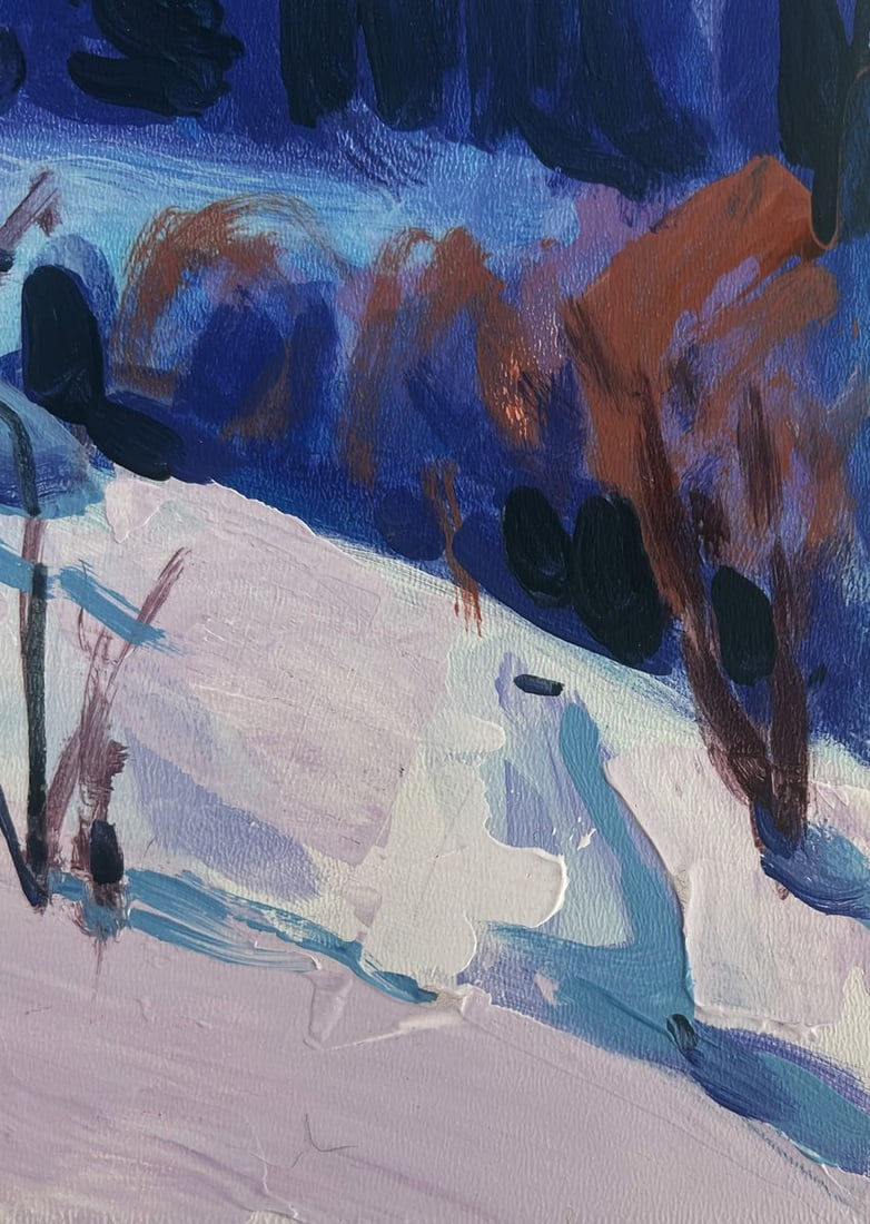 Acrylic painting Village in the winter forest Mykhailo Patskan - 8