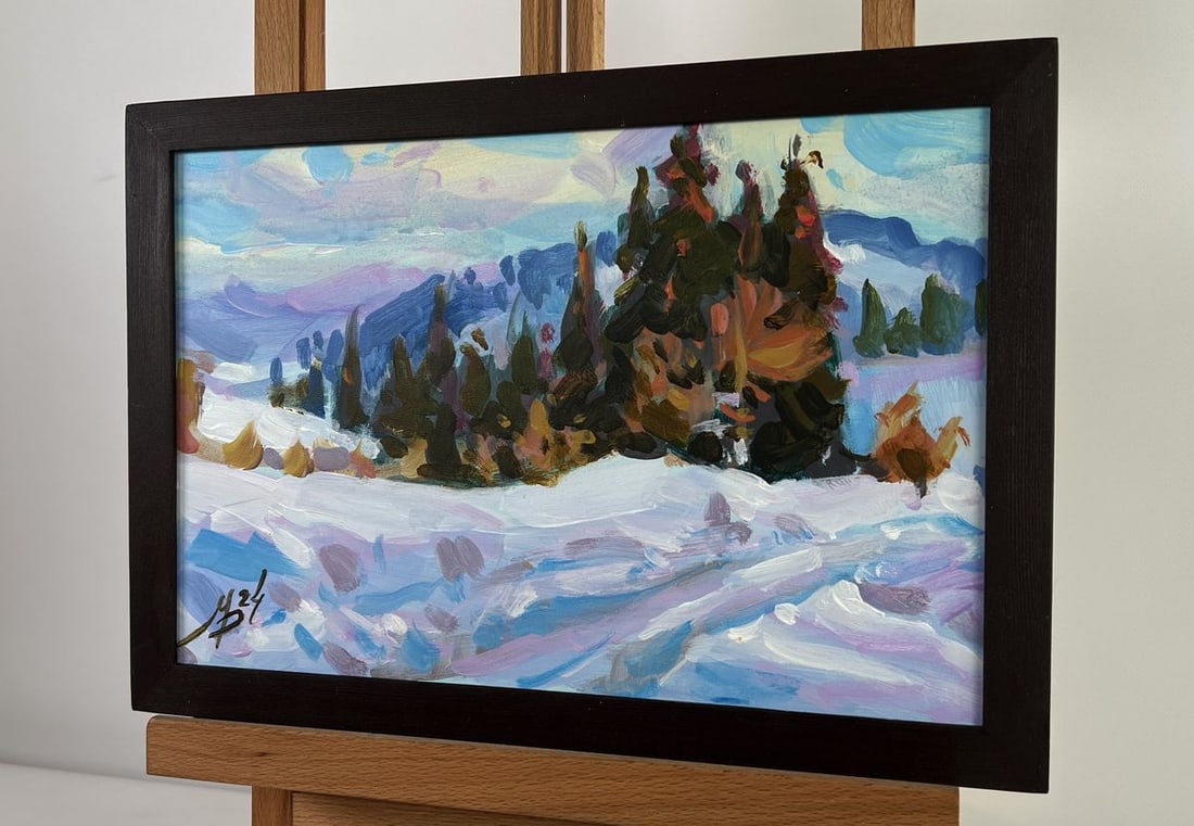 Acrylic painting Path in the winter forest Mykhailo Patskan - 2