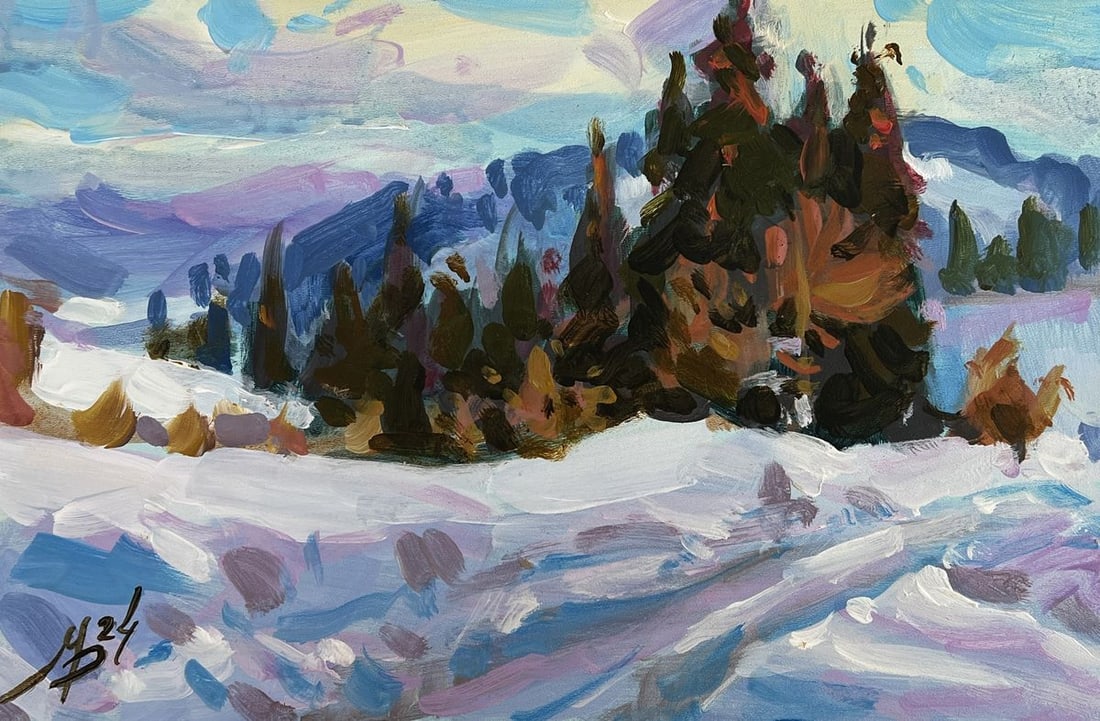Acrylic painting Path in the winter forest Mykhailo Patskan - 3
