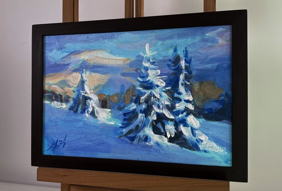 Acrylic painting Snowy forest Mykhailo Patskan - 2