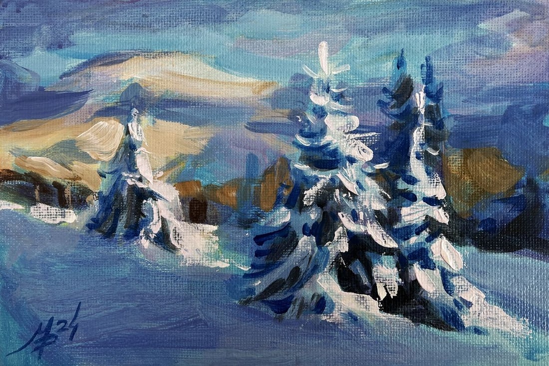 Acrylic painting Snowy forest Mykhailo Patskan - 3
