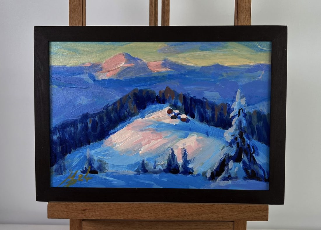 Acrylic painting After the snowfall Mykhailo Patskan: Title: Acrylic painting After the snowfall Mykhailo Patskan Description: NoAAA4830The acrylic painting on cardboard titled "After the Snowfall" beautifully captures the serene aftermath of a fresh