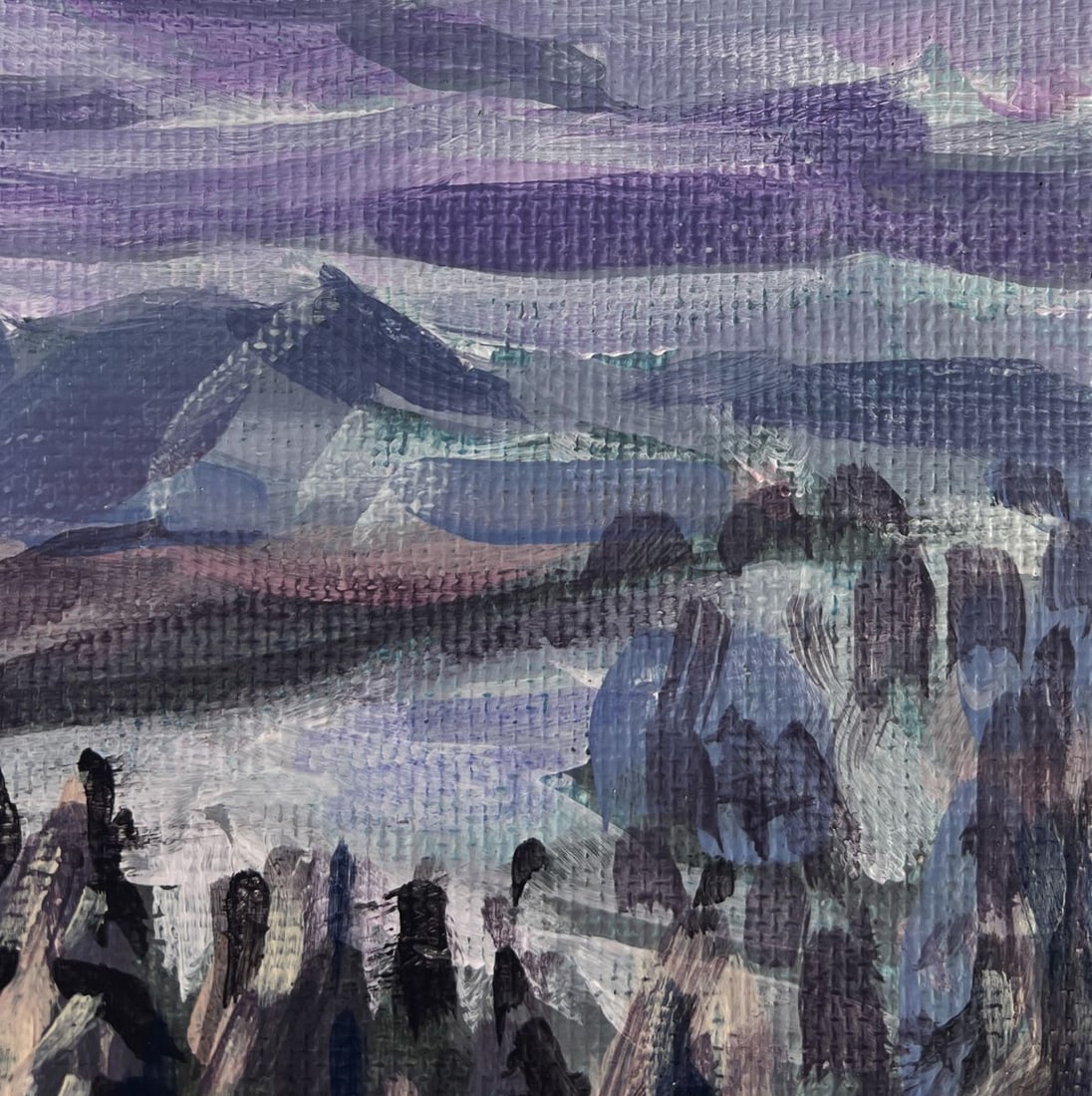 Acrylic painting Snowfall over mountain forest Mykhailo Patskan - 4