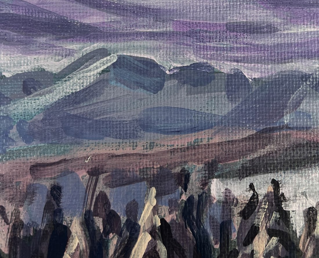 Acrylic painting Snowfall over mountain forest Mykhailo Patskan - 5
